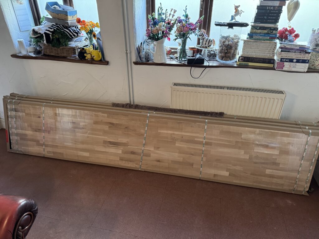 The solid oak worktops ready to fit