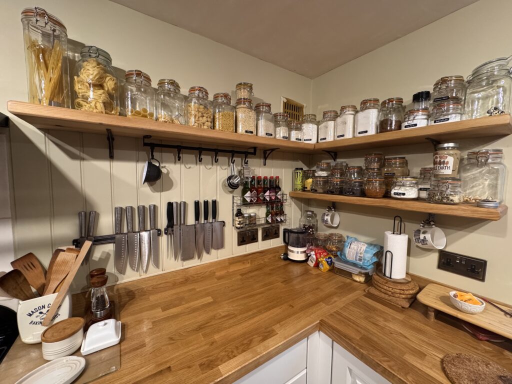 Finished shelves to right of the cooker
