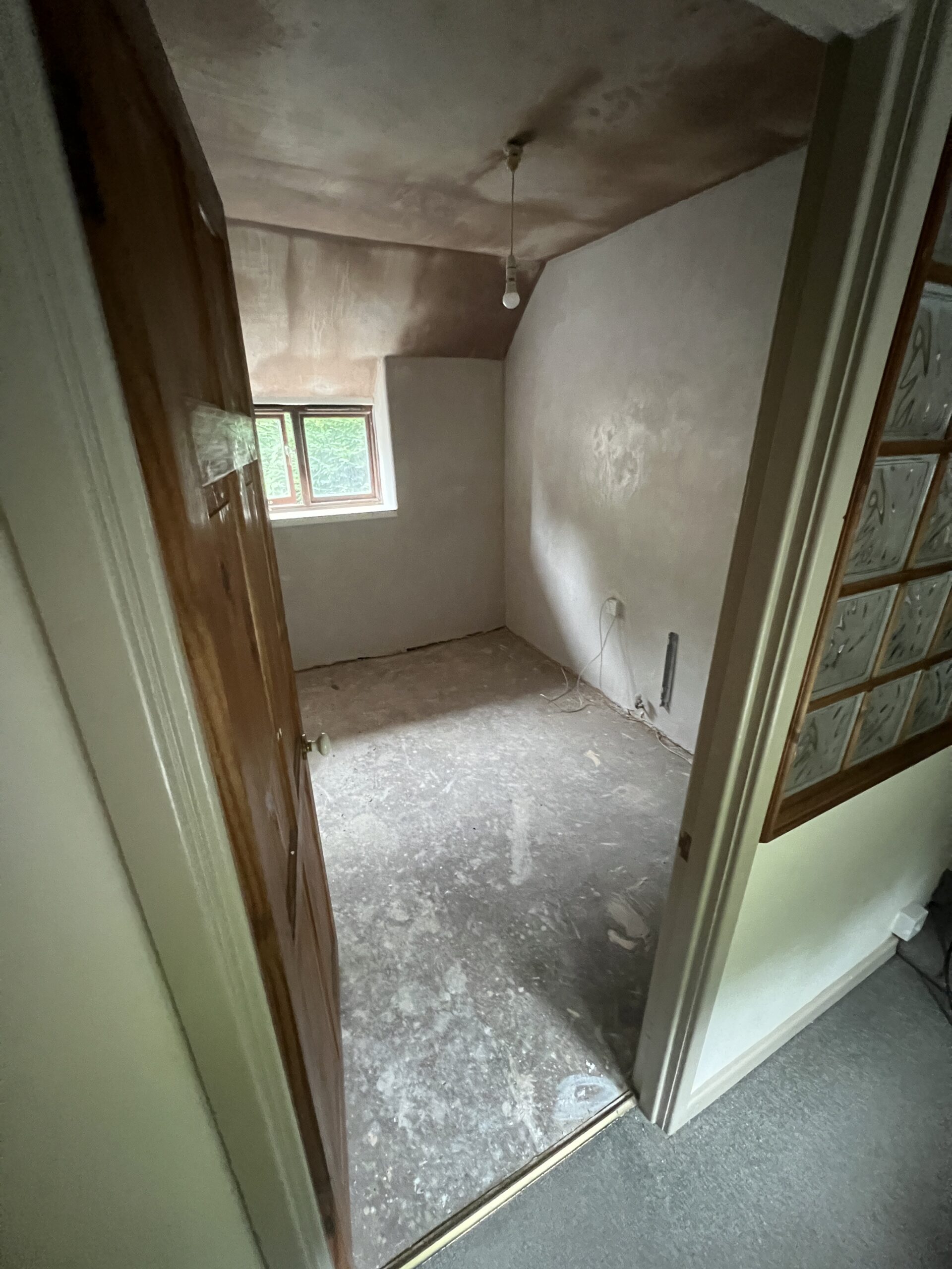 Finish coat on the walls, ceiling starting to dry