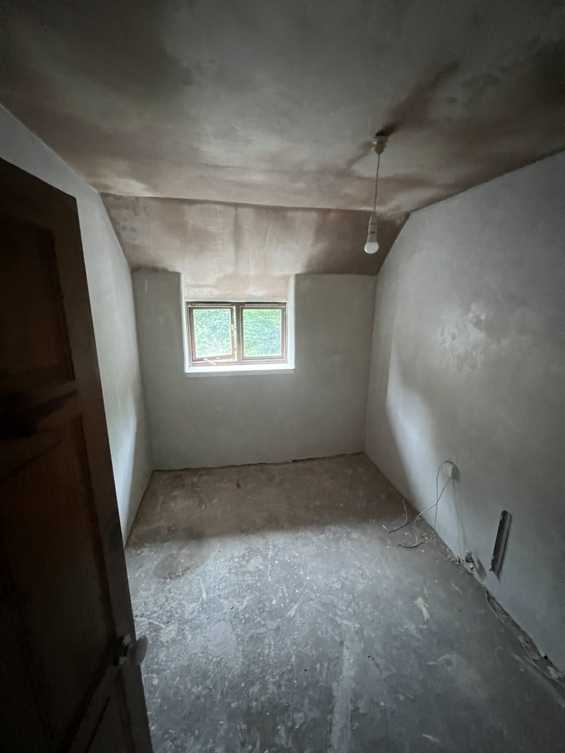 Finish coat on the walls, ceiling starting to dry