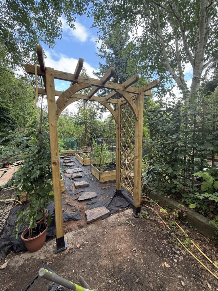 Archway and stepping stones in place