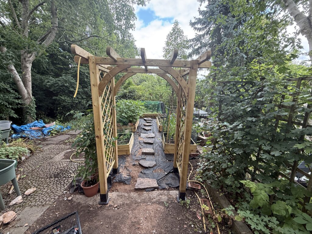 Archway and stepping stones in place