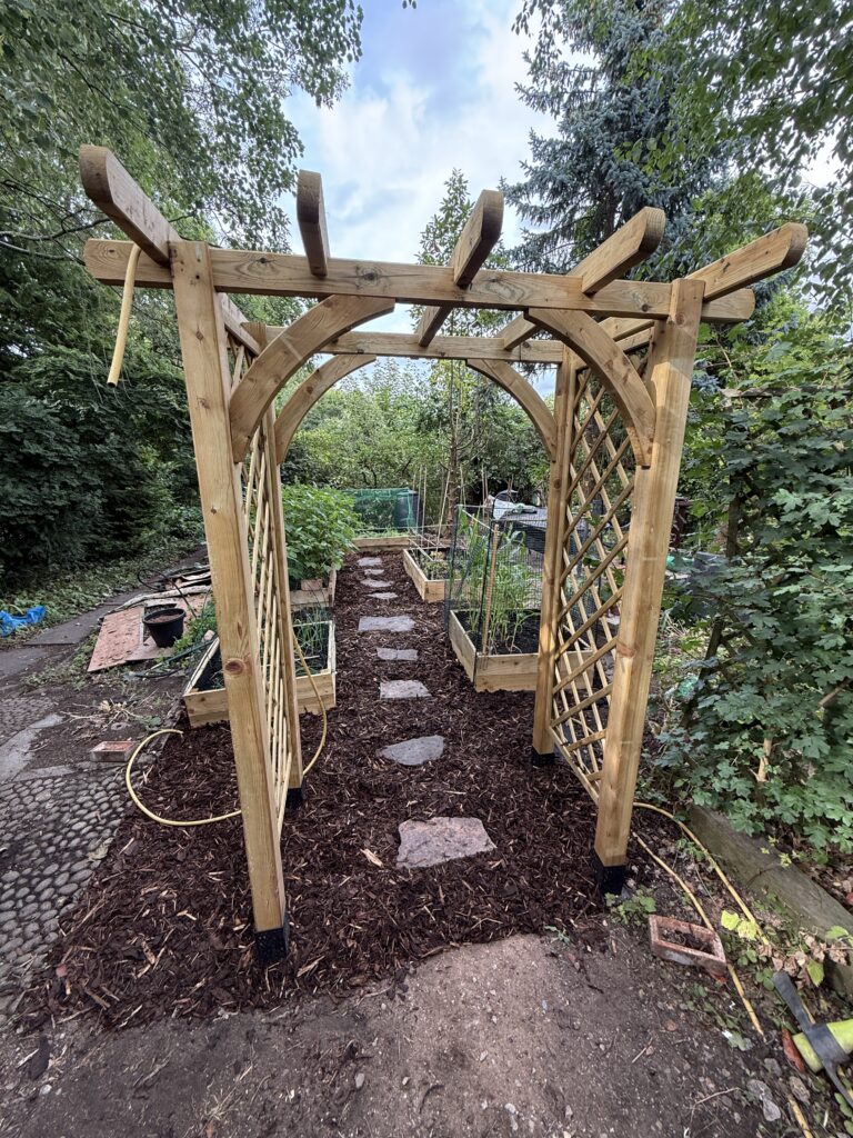 Bark chippings laid to finish off the area